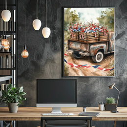 Weathered Pickup Truck Vintage Road Scene Wall Art Poster