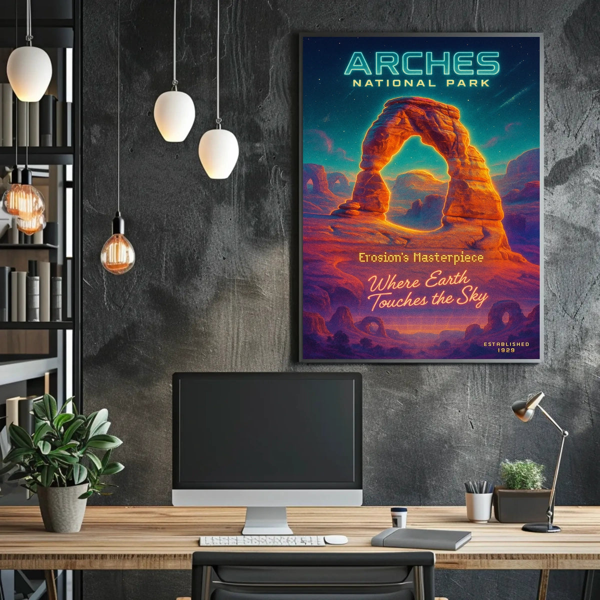 Arches National Park Starry Night Vintage Travel Poster
