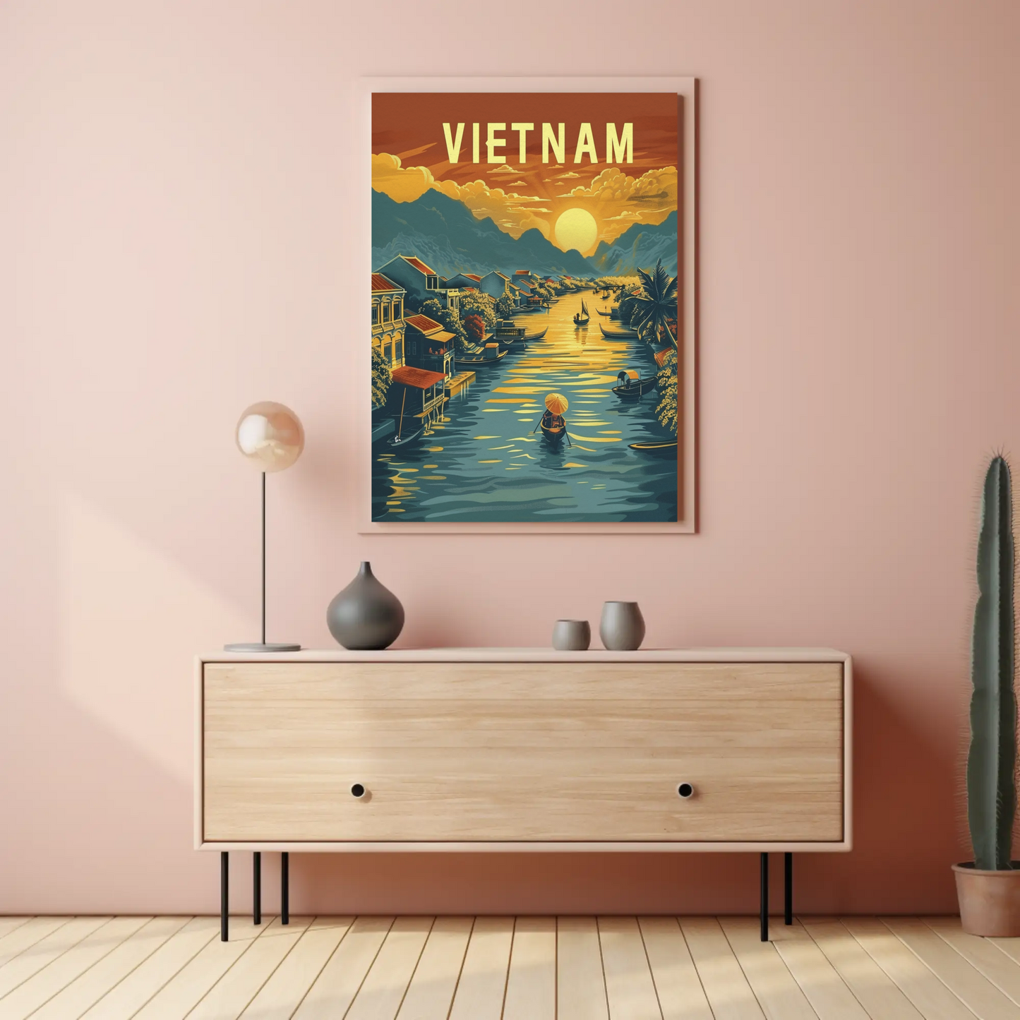 Vietnam River Sunset Floating Village Travel Poster