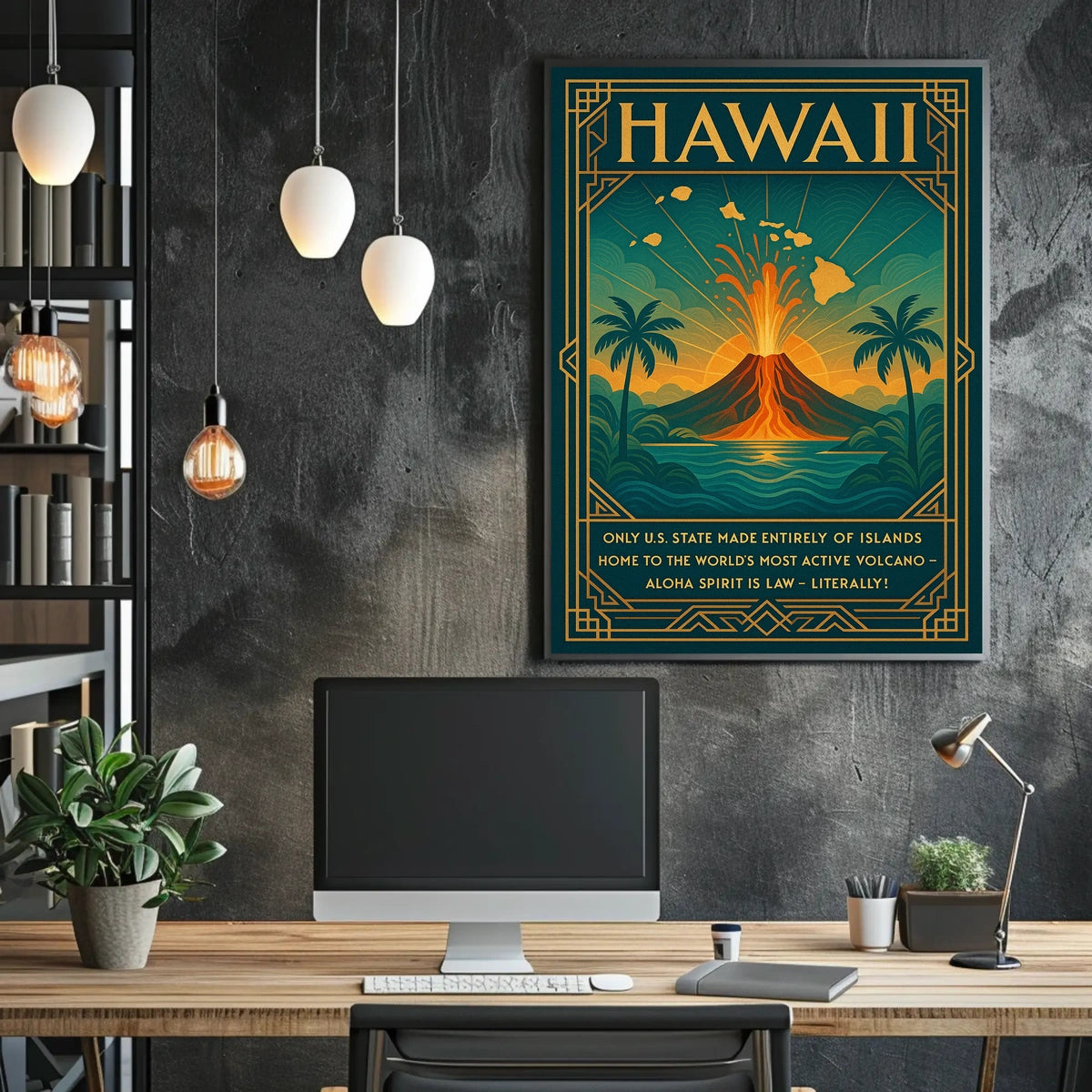 Hawaii Volcano Art Deco Poster: Tropical Adventure