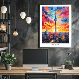 Berlin Skyline At Sunset Poster