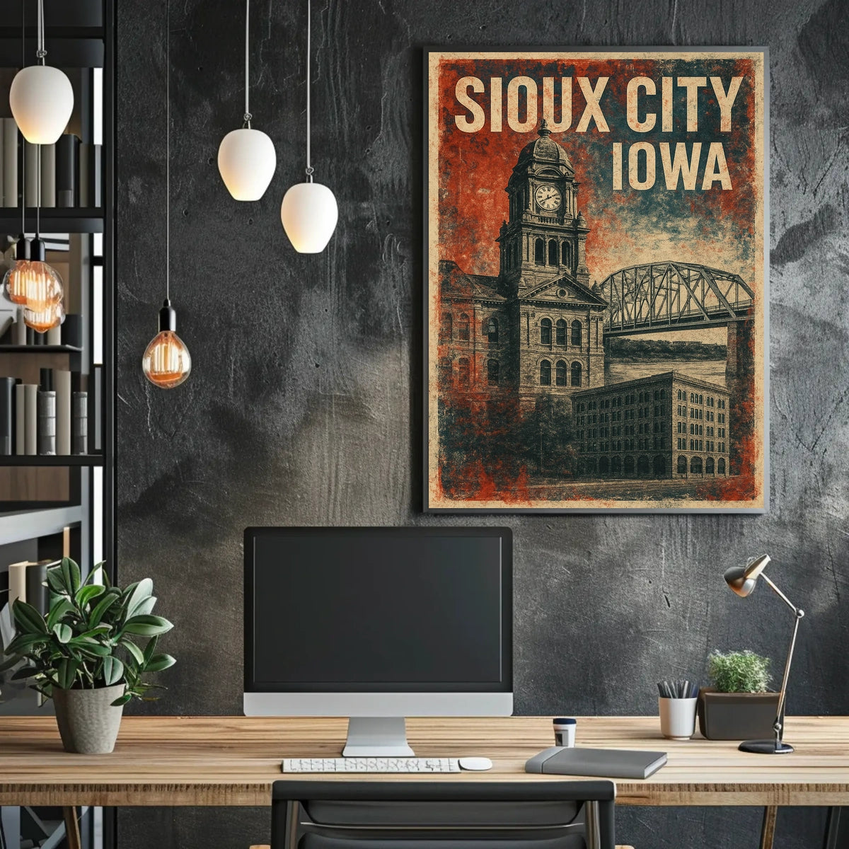 Sioux City Clock Tower Retro Americana Poster