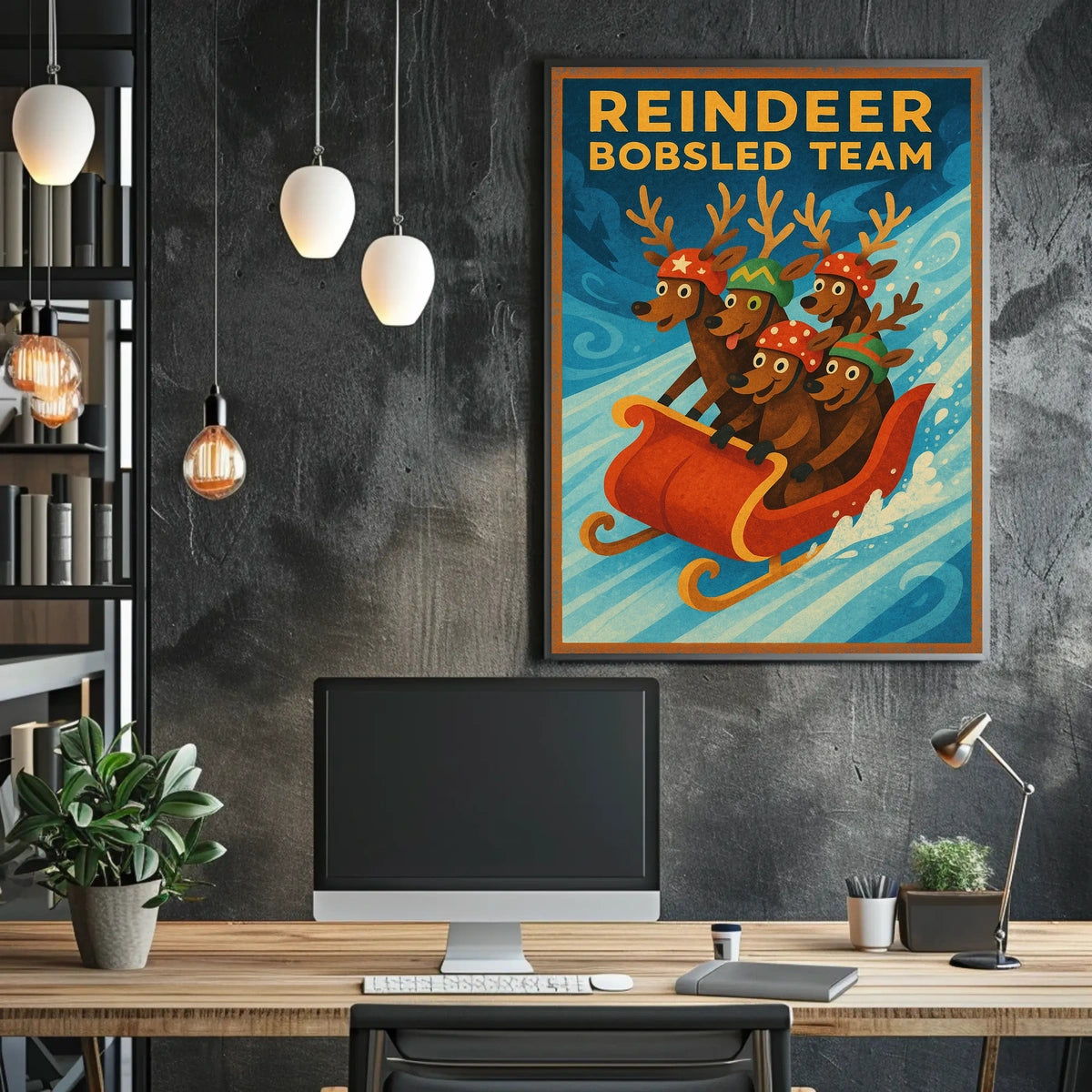 Reindeer Bobsled Adventure Poster: Fantasy or Mythology Poster