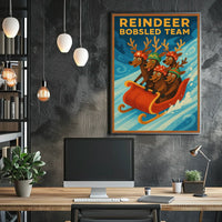 Reindeer Bobsled Adventure Poster: Fantasy or Mythology Poster
