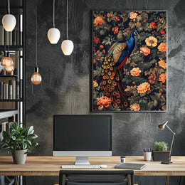 Majestic Peacock Amidst Blossoms William Morris Art Poster