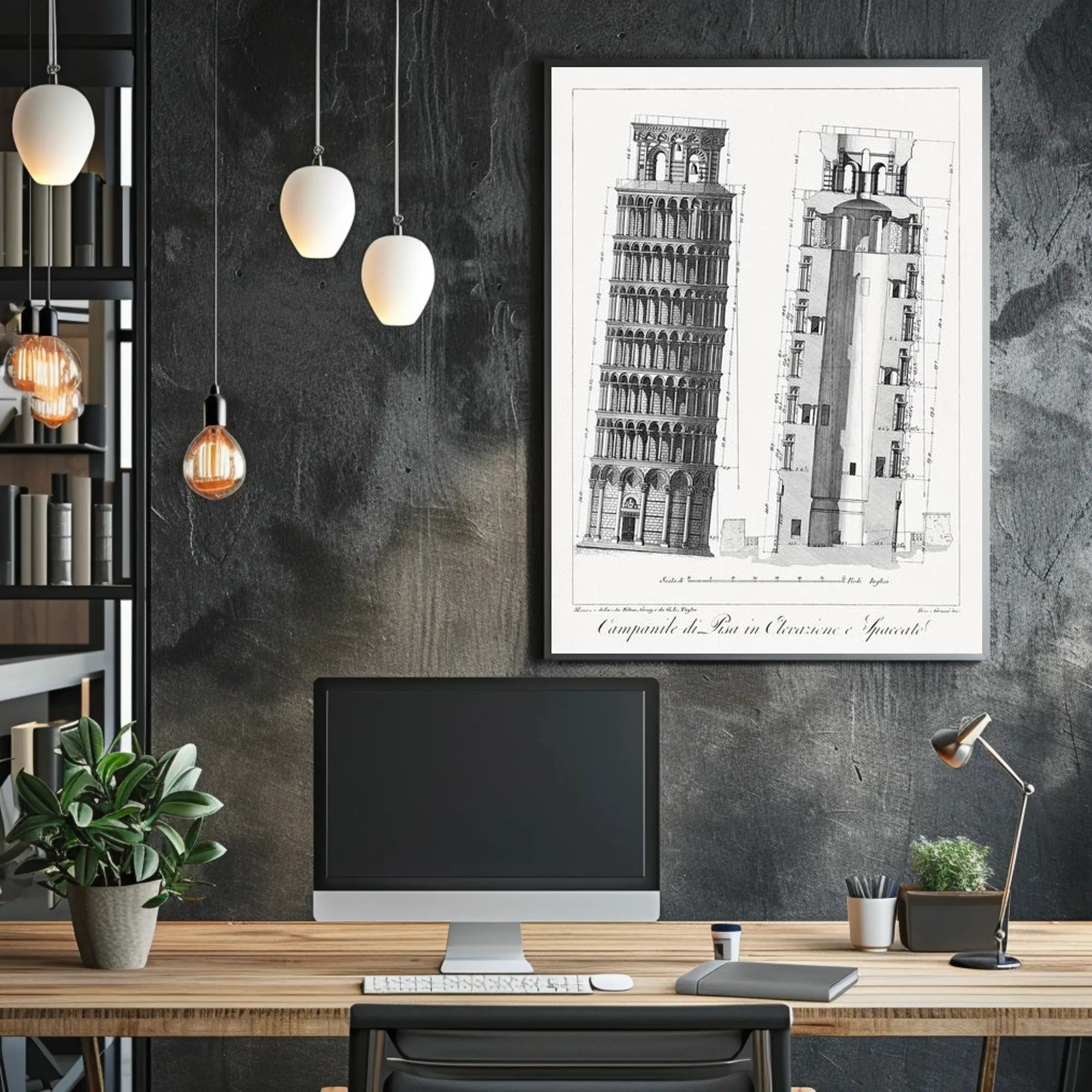 Architectural Diagram of a Leaning Tower Poster PosterGoat