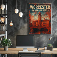 Worcester Clock Tower Collectors Rustic Style Poster