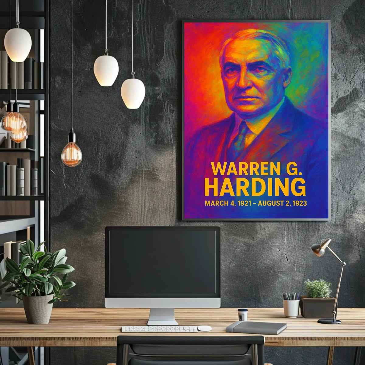 Warren G. Harding 29th President of the United States Neon Gradient Overlay Poster