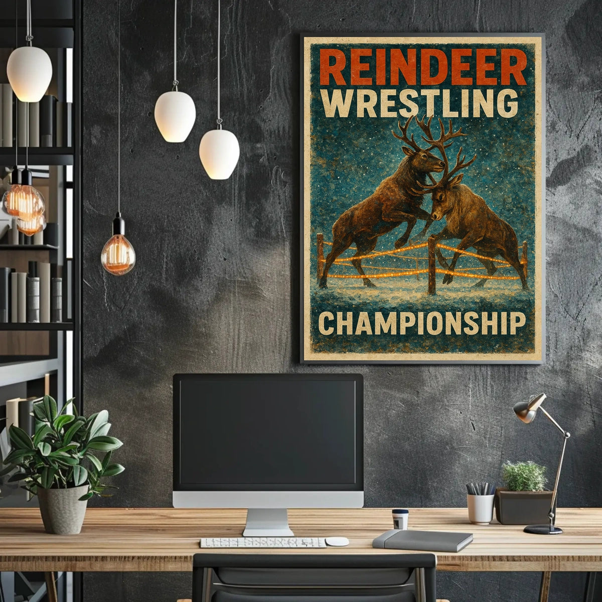 Reindeer Wrestling Championship: Bold Whimsical Sports Poster