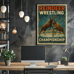 Reindeer Wrestling Championship: Bold Whimsical Sports Poster