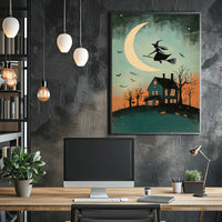 Witch and Moon Halloween Vintage Spooky Whimsical Poster