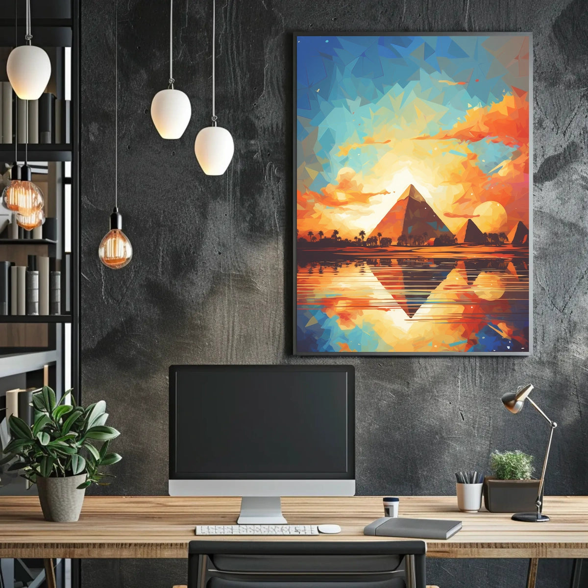 Artistic Reflection of Egyptian Pyramids in Travel Poster