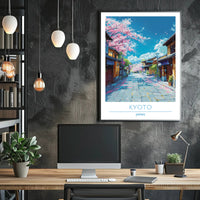 Kyoto Cherry Blossom Street Scene Travel Poster