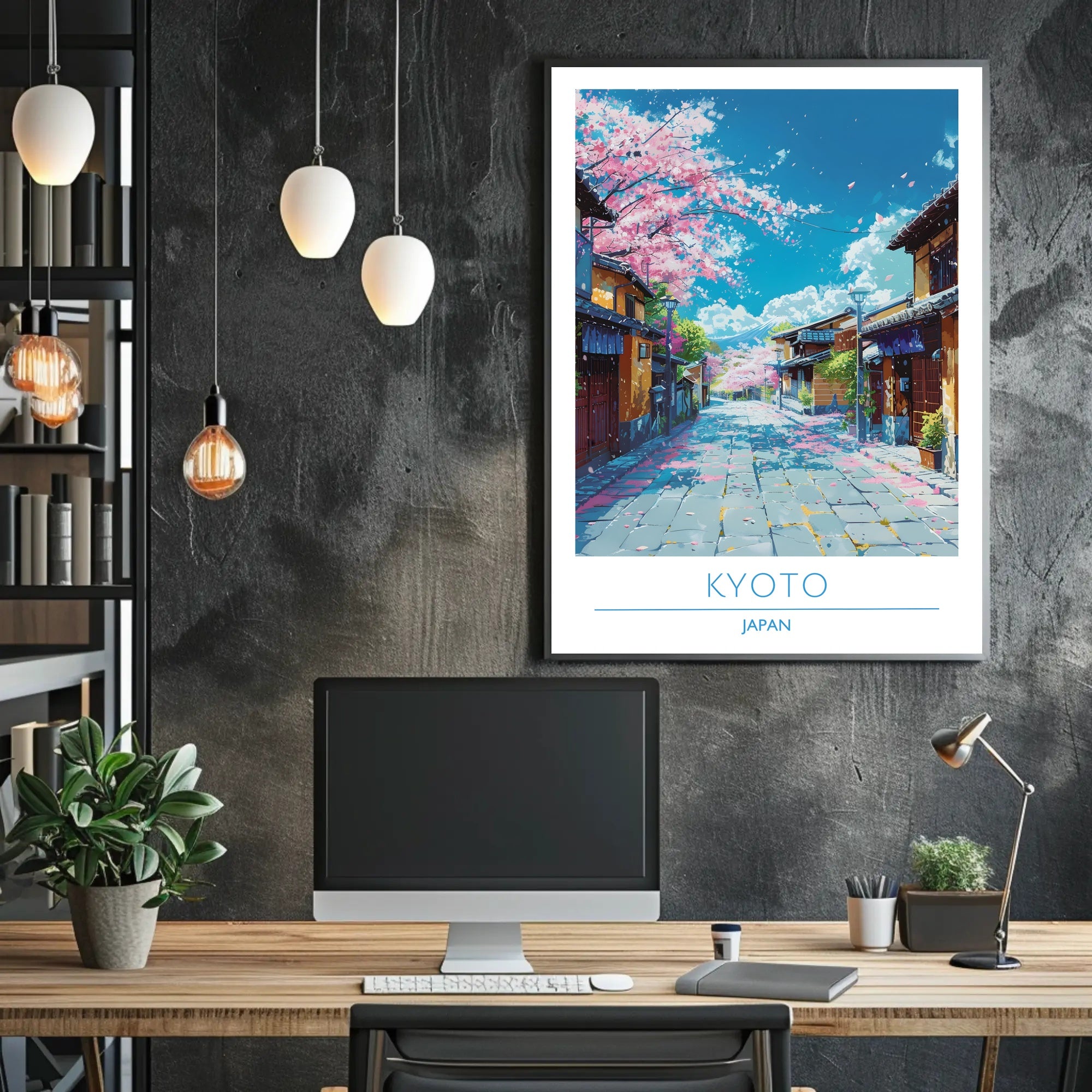 Kyoto Cherry Blossom Street Scene Travel Poster