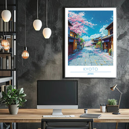 Kyoto Cherry Blossom Street Scene Travel Poster