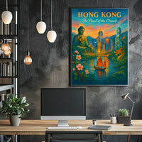 HONG KONG Cultural Fusion Vintage Art Poster