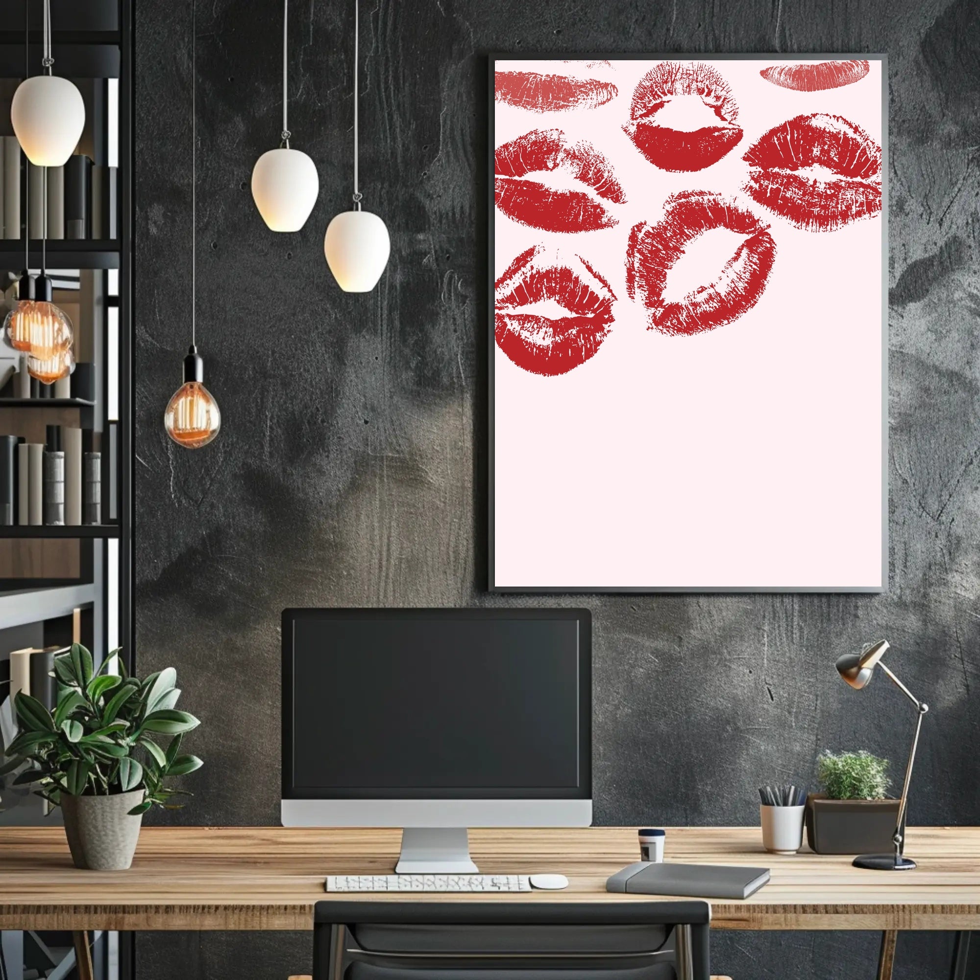 Romantic Red Kiss Marks Abstract or Artistic Poster PosterGoat