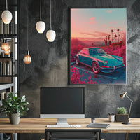 Vintage Car In Dreamy Landscape Poster Art Print PosterGoat