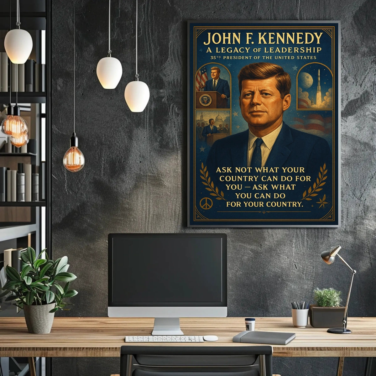 JFK Leadership Legacy Vintage Patriotic Poster Print