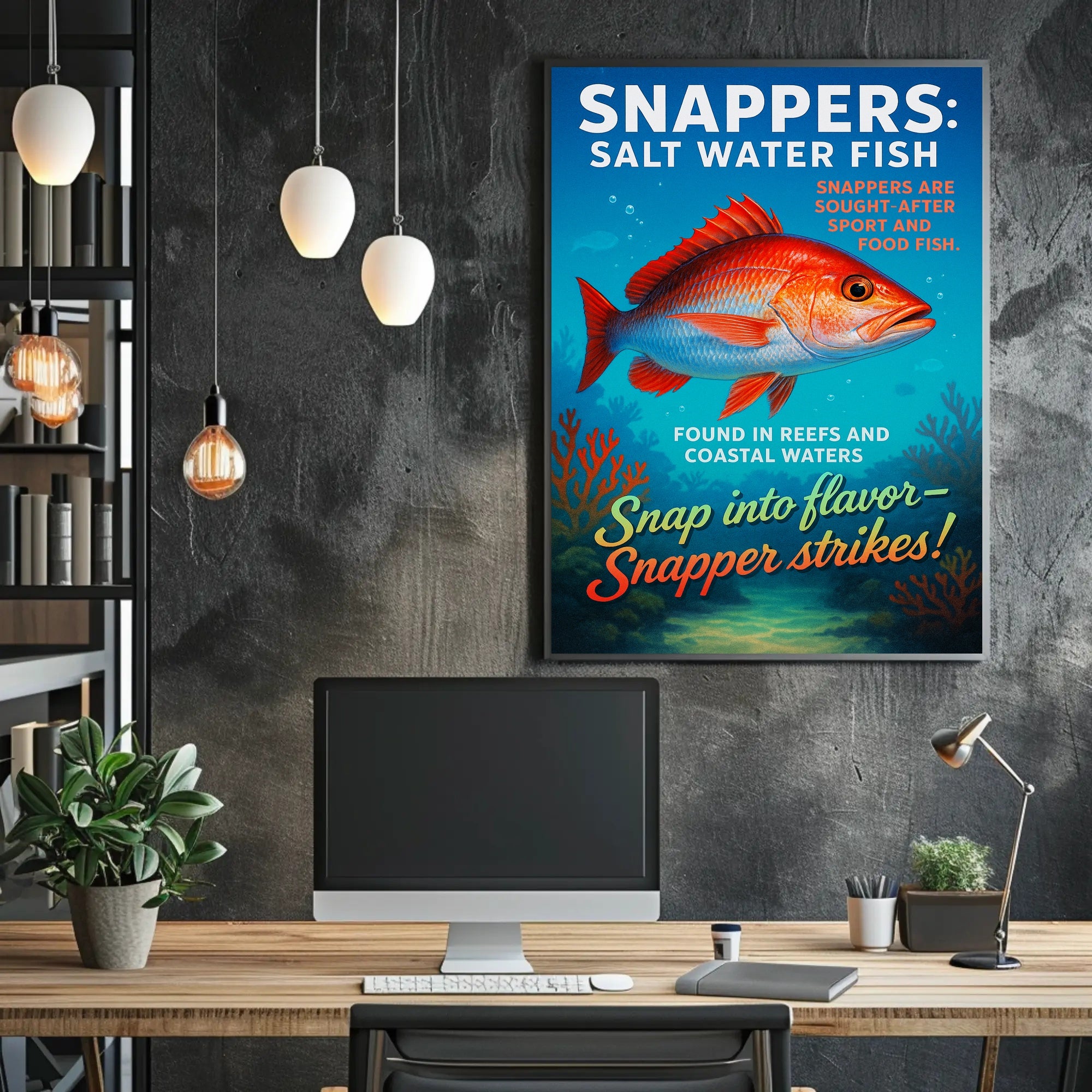 Snapper Strikes Salt Water Fish Poster PosterGoat