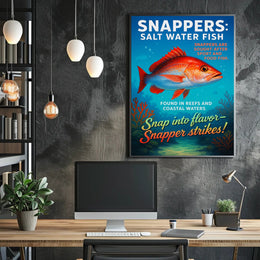 Snapper Strikes Salt Water Fish Poster PosterGoat
