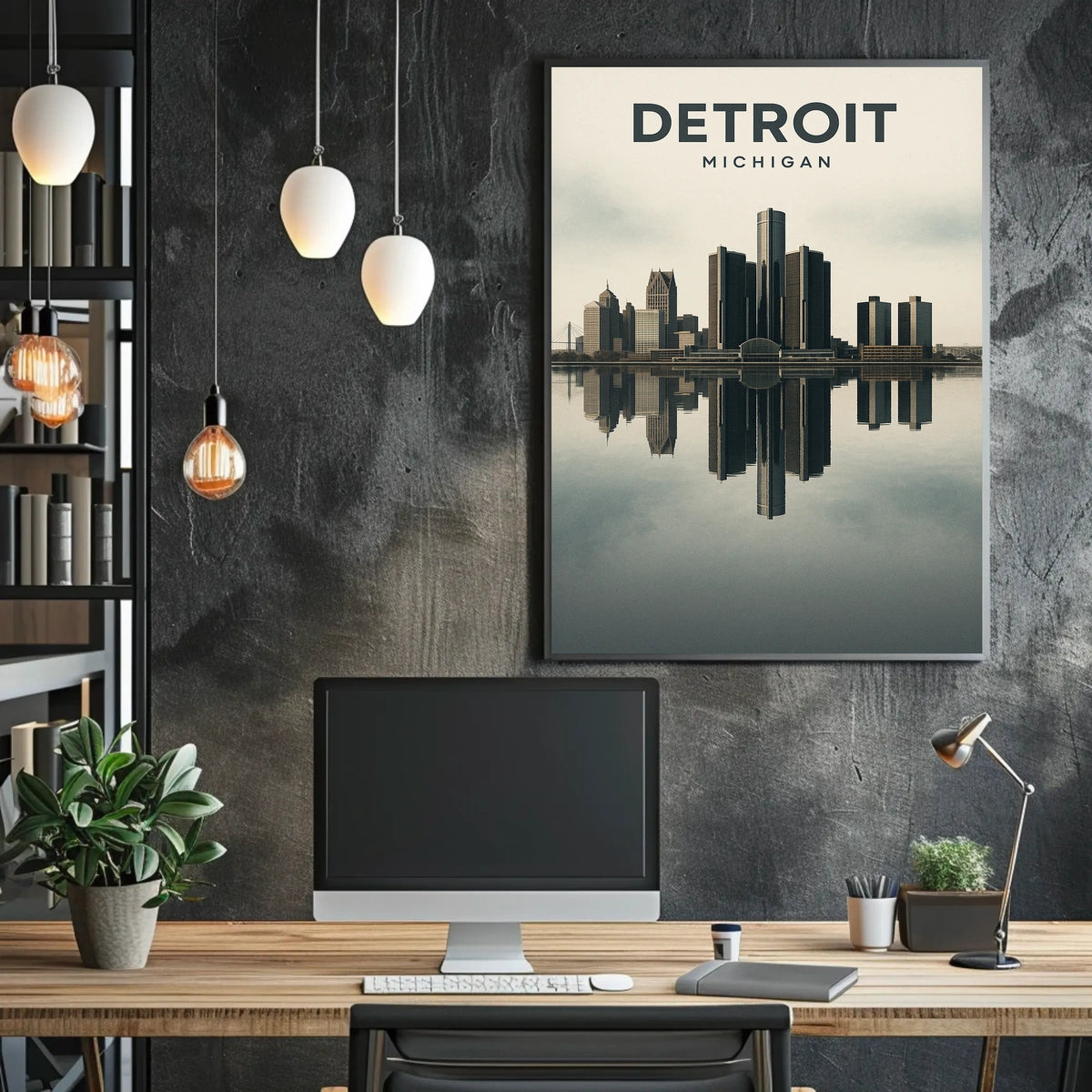 Detroit Skyline Reflection Poster
