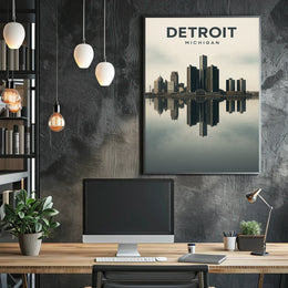 Detroit Skyline Reflection Poster