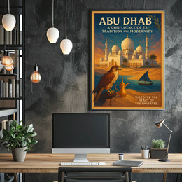 Abu Dhabi Vintage Travel Poster Celebrating Heritage and Modernity