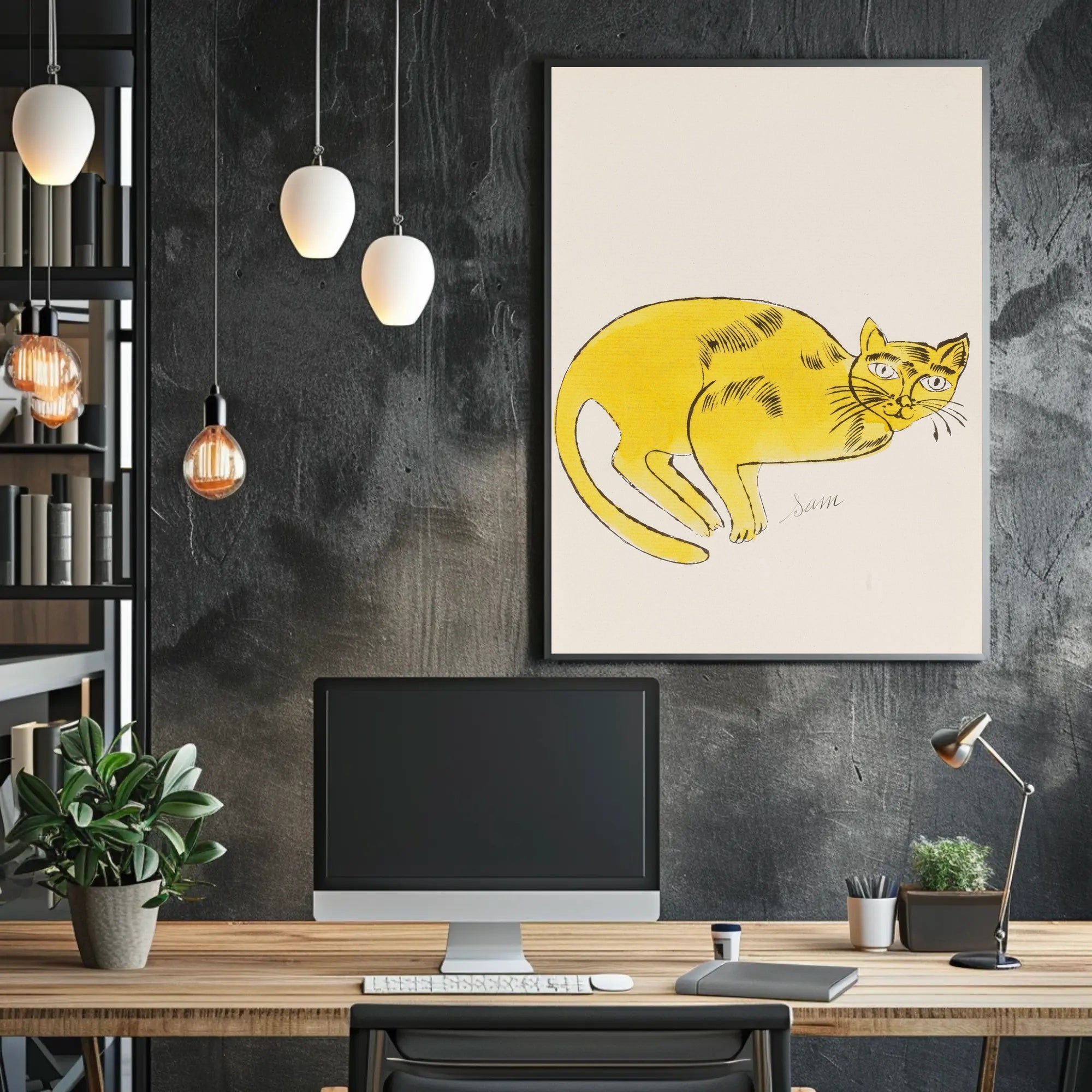 Yellow Cat Poster Whimsical Wall Art Print