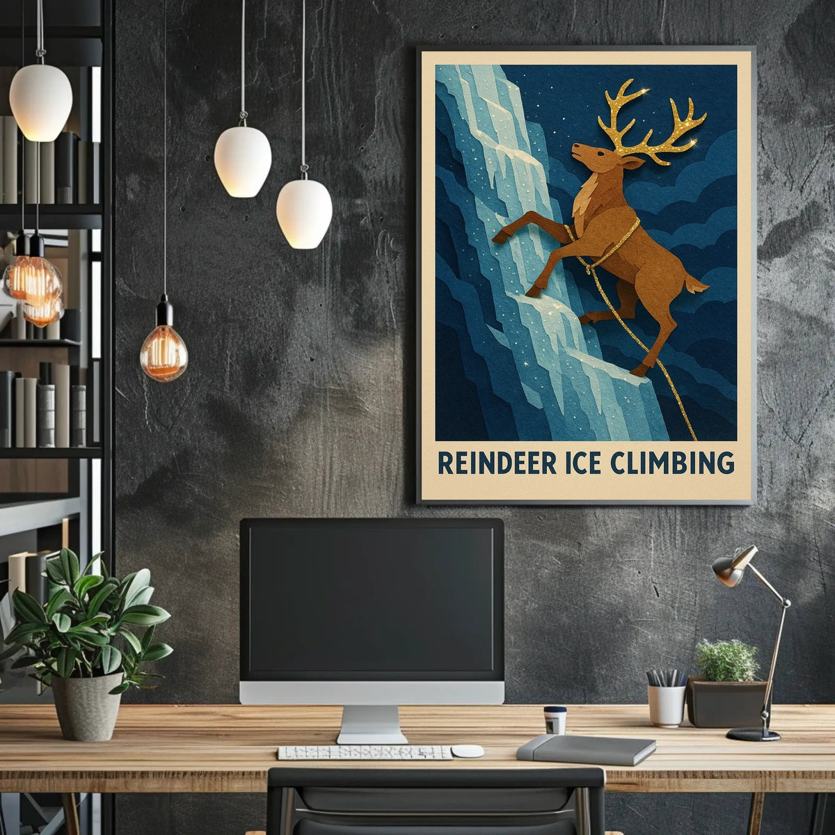 Reindeer Ice Climbing Poster