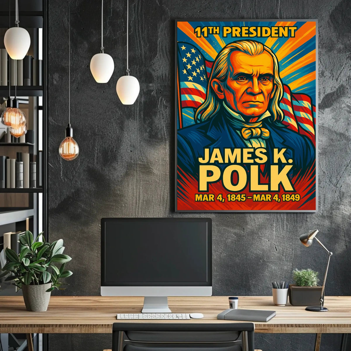 James K. Polk 11th President of the United States Colorful Comic Book Style Poster