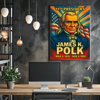 James K. Polk 11th President of the United States Colorful Comic Book Style Poster