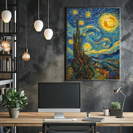 Starry Night Scene with Swirling Stars Artistic Poster