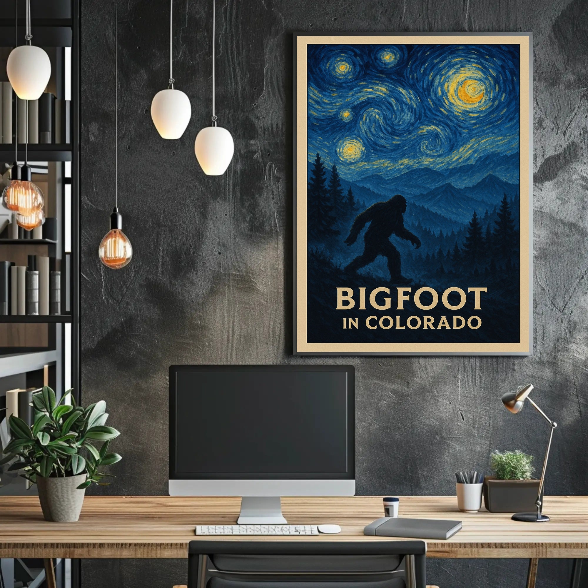 Bigfoot Colorado Poster Vintage Night Forest Wall Art