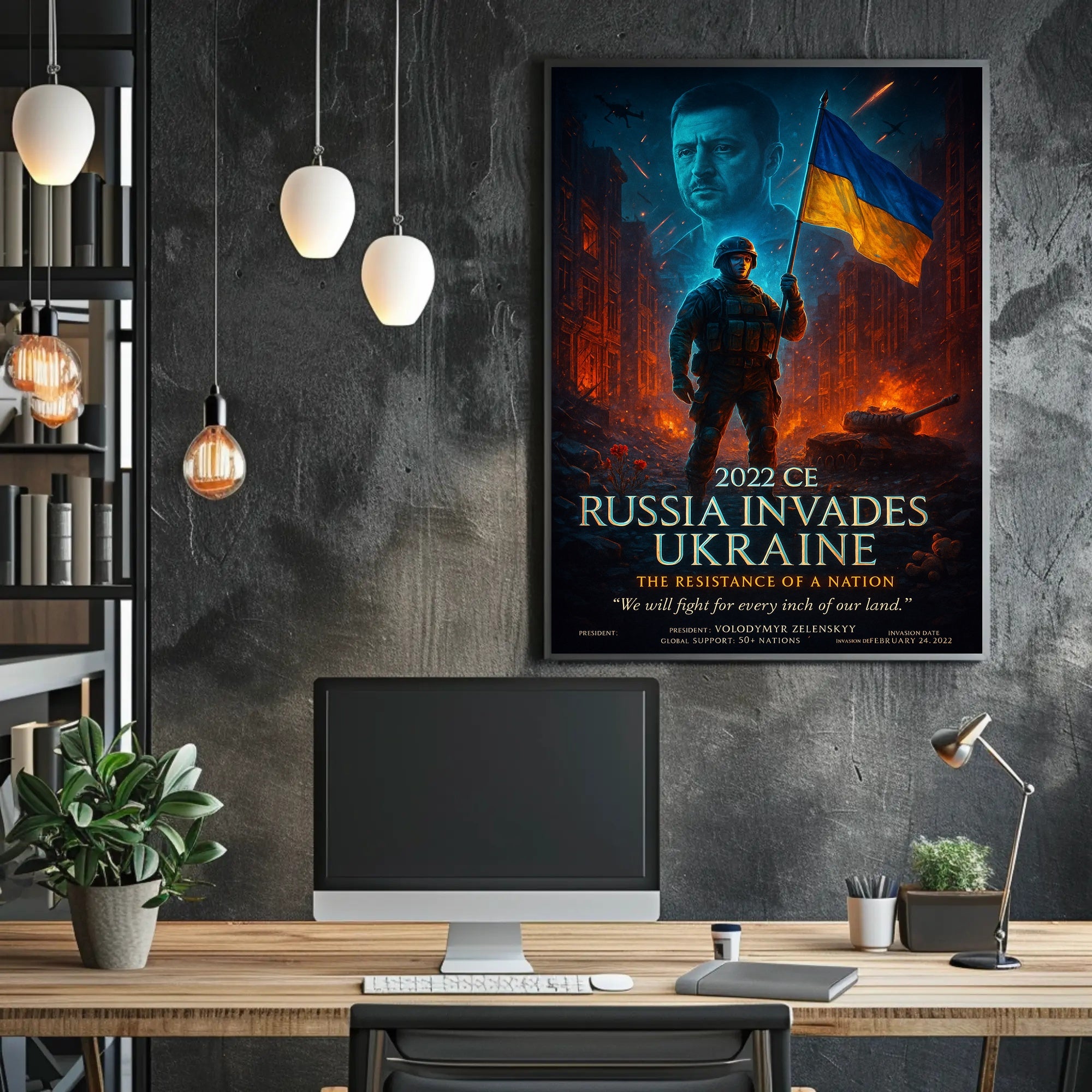 Ukrainian Resilience: Dramatic Photorealistic Political or Propaganda Poster