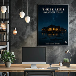 Serene Overwater Villas Nighttime Scene Travel Poster PosterGoat