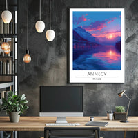 Annecy Lakeside Tranquility Sunrise Travel Poster