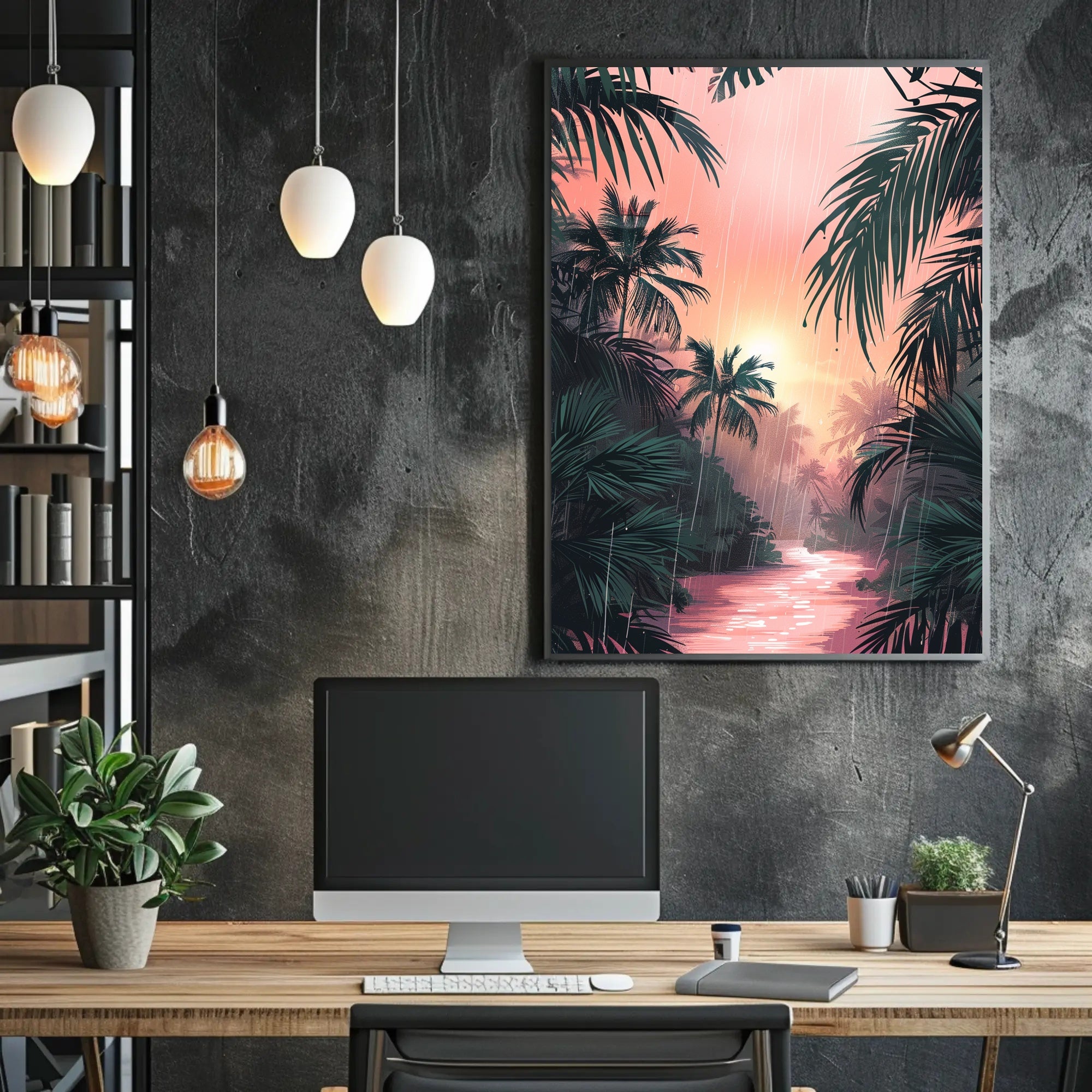 Tropical Rainfall at Sunset Art Print Poster for Home Decor PosterGoat