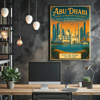 Abu Dhabi Skyline Vintage Art Travel Poster