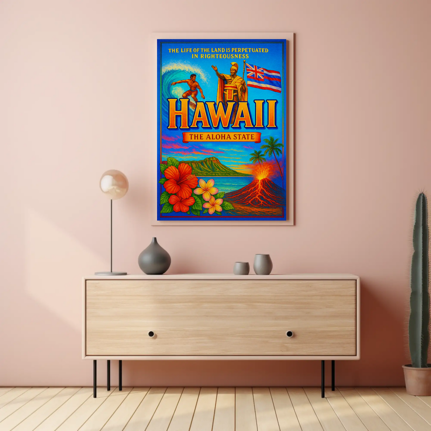 Hawaii Aloha State Surf Volcano Heritage Poster