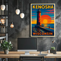 Kenosha Lighthouse at Sunset Poster