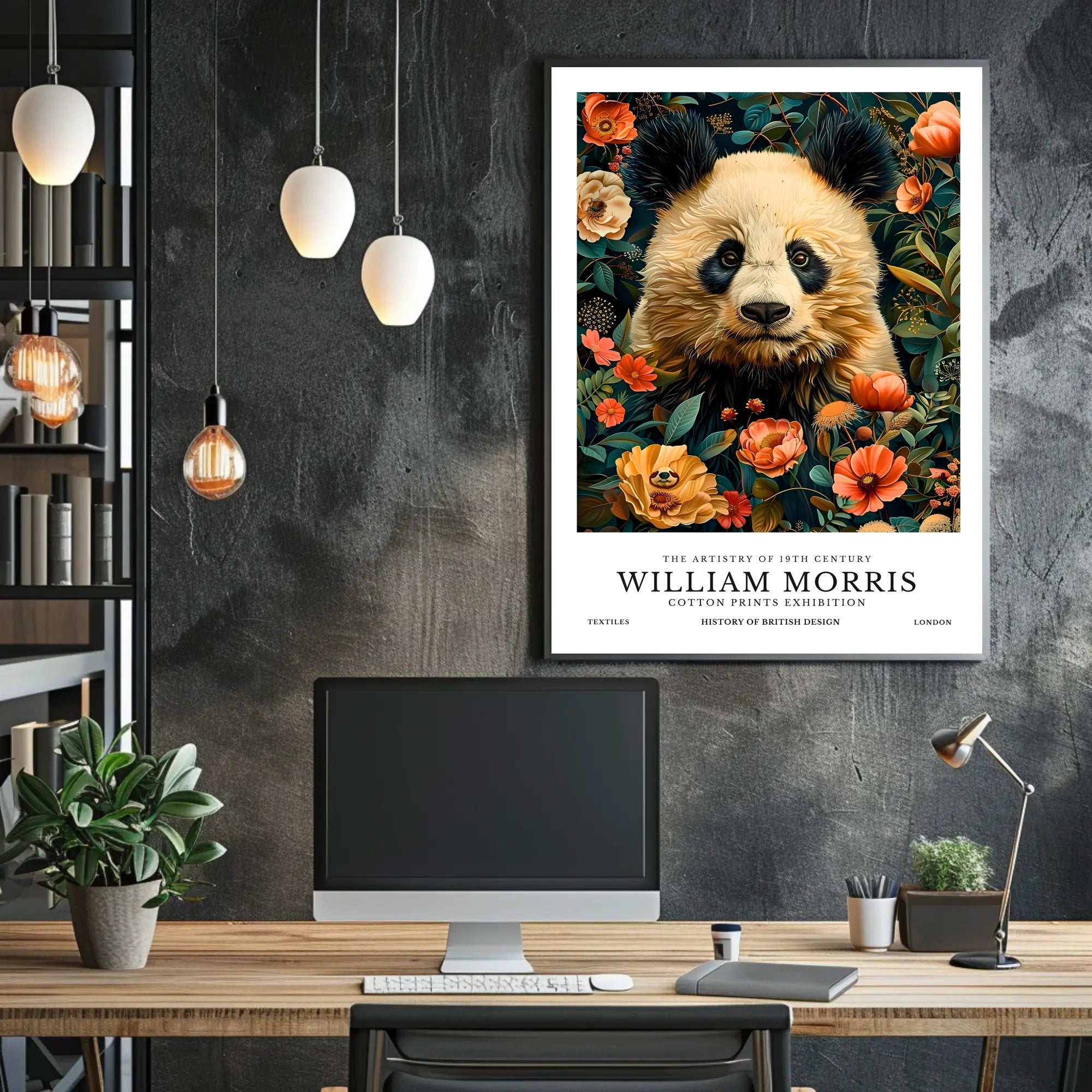William Morris-Inspired Panda Floral Art - Artistic Poster