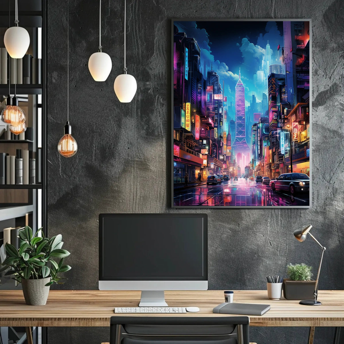 Futuristic Neon Metropolis: Cyberpunk Cityscape Poster