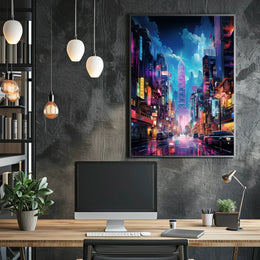 Futuristic Neon Metropolis: Cyberpunk Cityscape Poster