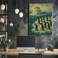 Penguins on Ice: Serene Antarctic Animal Poster