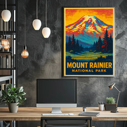 Mount Rainier Wanderer Vintage Travel Poster
