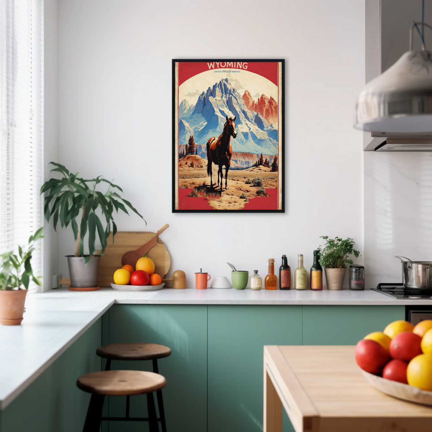 Wyoming Horse Wilderness Mountains Western Vintage Travel Poster