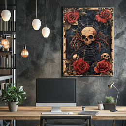 Skull with Spider Legs Gothic Abstract, Artistic Poster