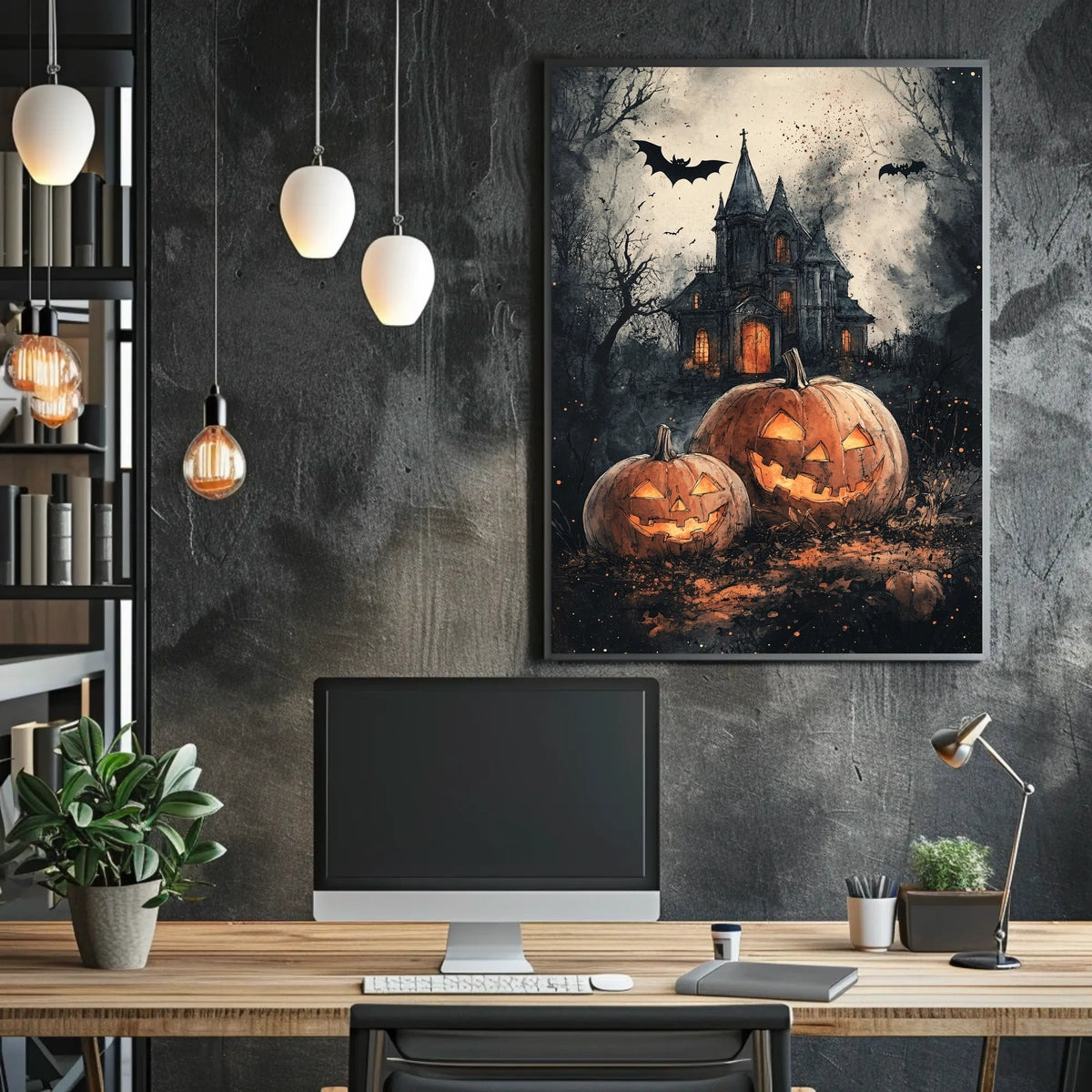 Spooky Gothic Mansion Halloween Scene - Cultural Poster