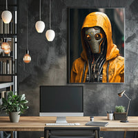 Cybernetic Sentinel In The Rain Poster PosterGoat